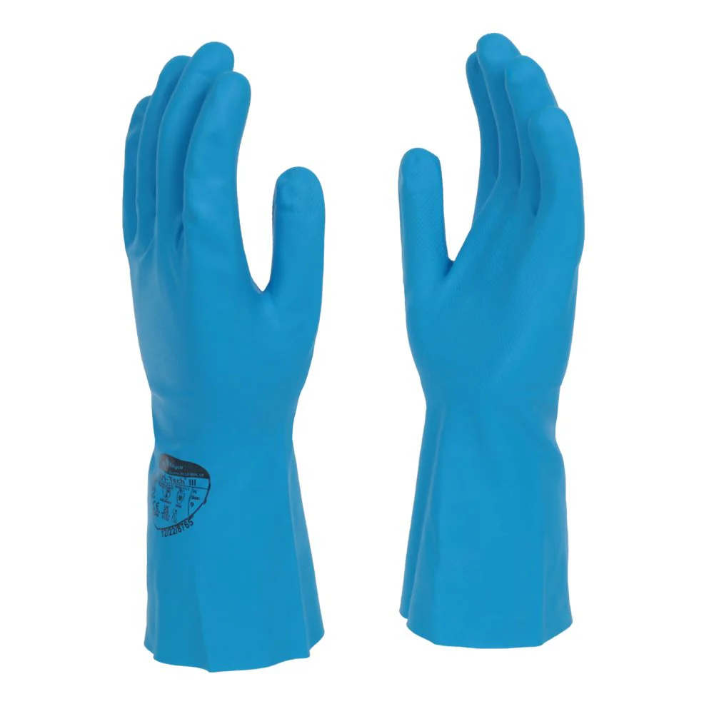 Polyco Nitri-Tech III Blue Flock Lined Nitrile Rubber Gloves (Size 9)